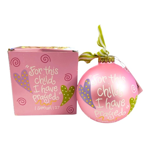 Coton Colors “For This Child Christmas I Have Prayed” Pink Glass Ornament - Picture 3 of 5